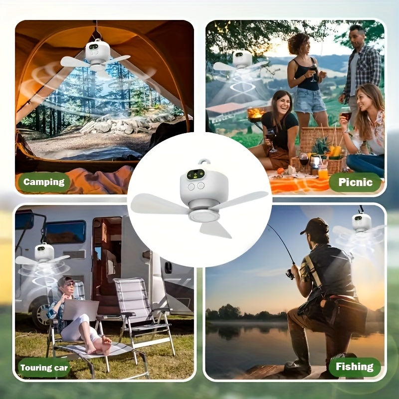 Portable Camping Fan with Lighting – Rechargeable and Remote Controlled for Outdoors