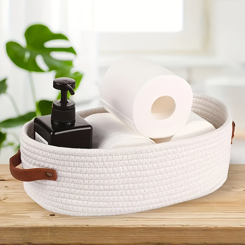 Bohemian Storage Basket with Leather Handles – Perfect for Bathroom and Living Room