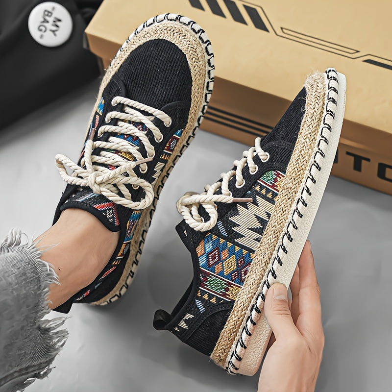 Boho Espadrille Sneakers for Men – Breathable Canvas with Colorful Embroidered Design
