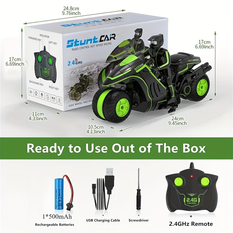 Remote-Controlled Stunt Motorcycle – 360° Rotating Wheels and High Speed for Kids