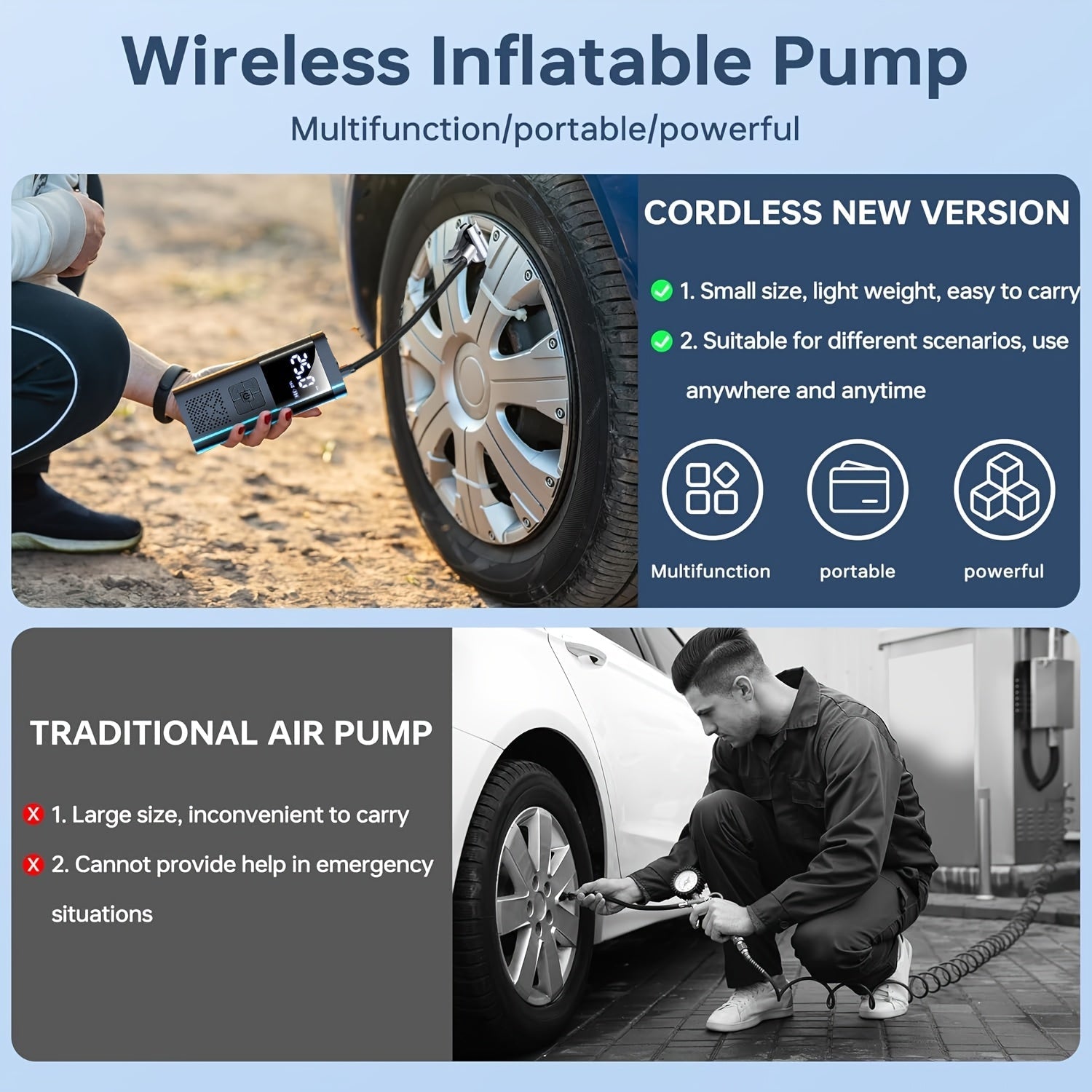 Portable Air Compressor – Smart Tire Inflator with LCD Screen and LED Lights