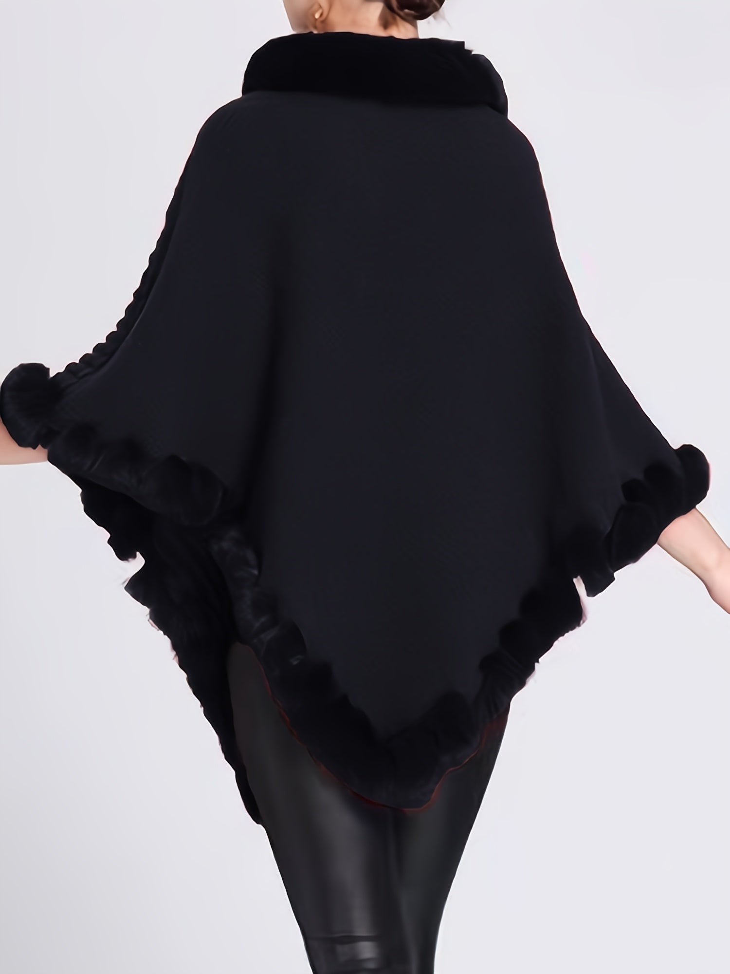 Luxury Thick Knit Turtleneck Sweater for Women - With Faux Fur Trim and Chic Pullover Cape for Winter