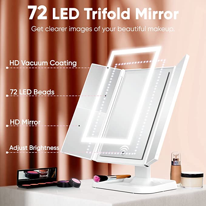 Lumière Makeup Mirror with LED Lighting – Adjustable Magnification and Stylish Storage