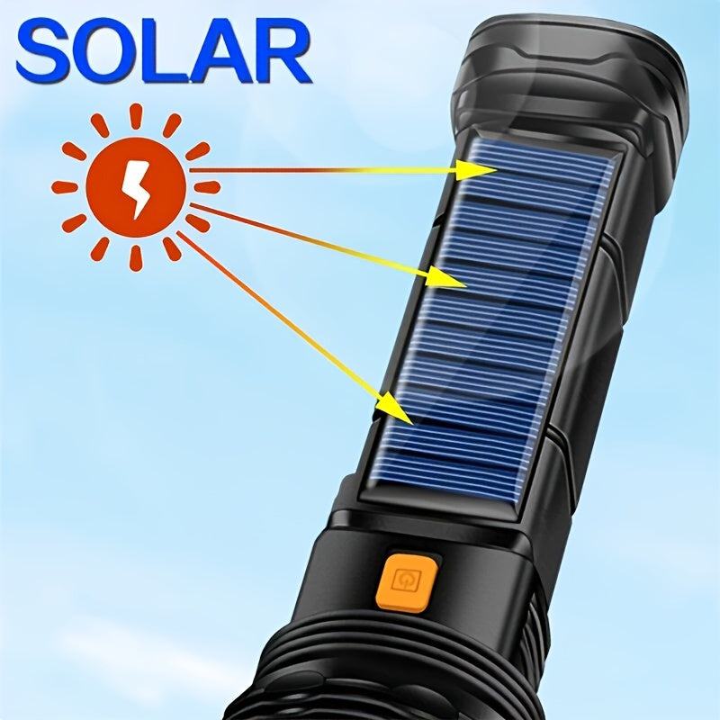 SolarBeam LED Flashlight - Rechargeable with Solar Panel & USB