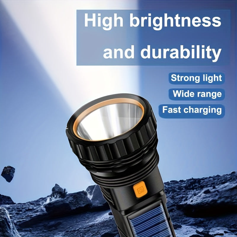 SolarBeam LED Flashlight - Rechargeable with Solar Panel & USB