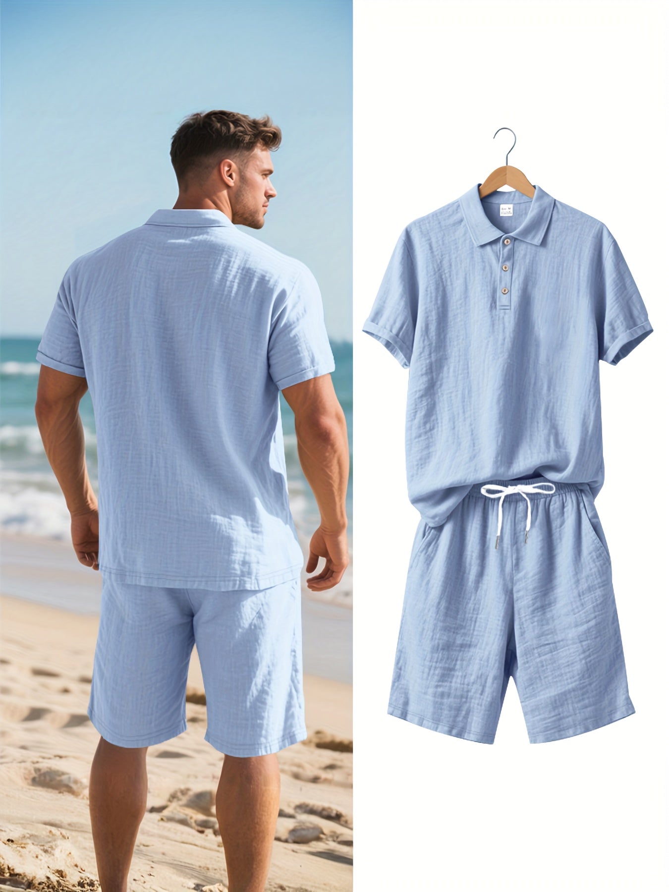 Men's Linen Polo and Shorts Set – Comfortable and Casual for Warm Days