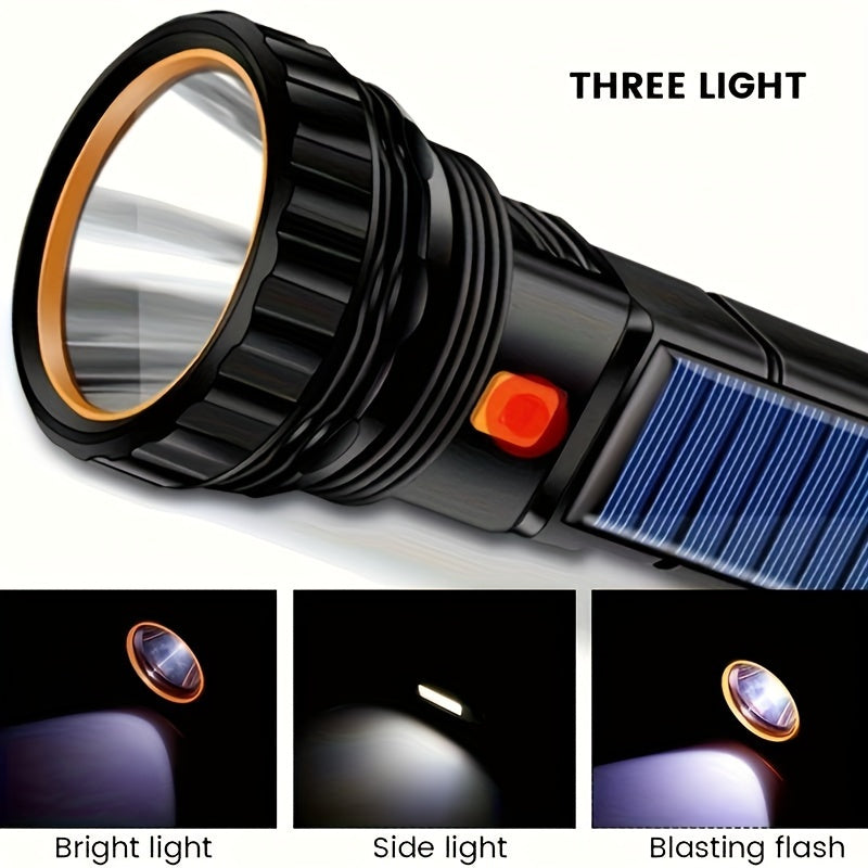 SolarBeam LED Flashlight - Rechargeable with Solar Panel & USB