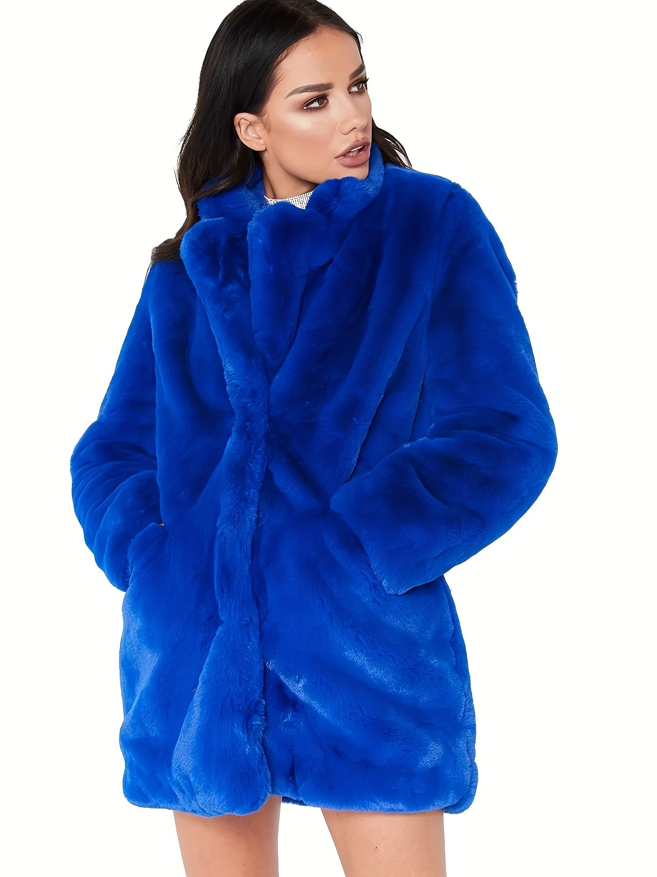 Elegant Women's Mid-Length Winter Faux Fur Coat - Stylish and Warm for Cold Months
