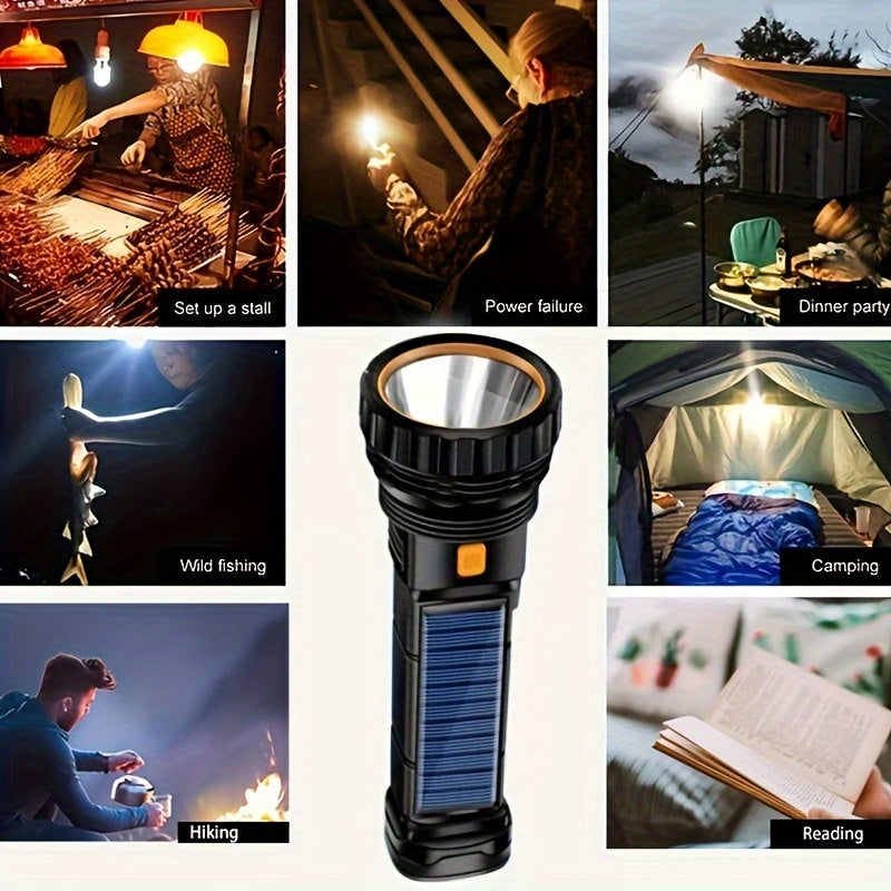 SolarBeam LED Flashlight - Rechargeable with Solar Panel & USB