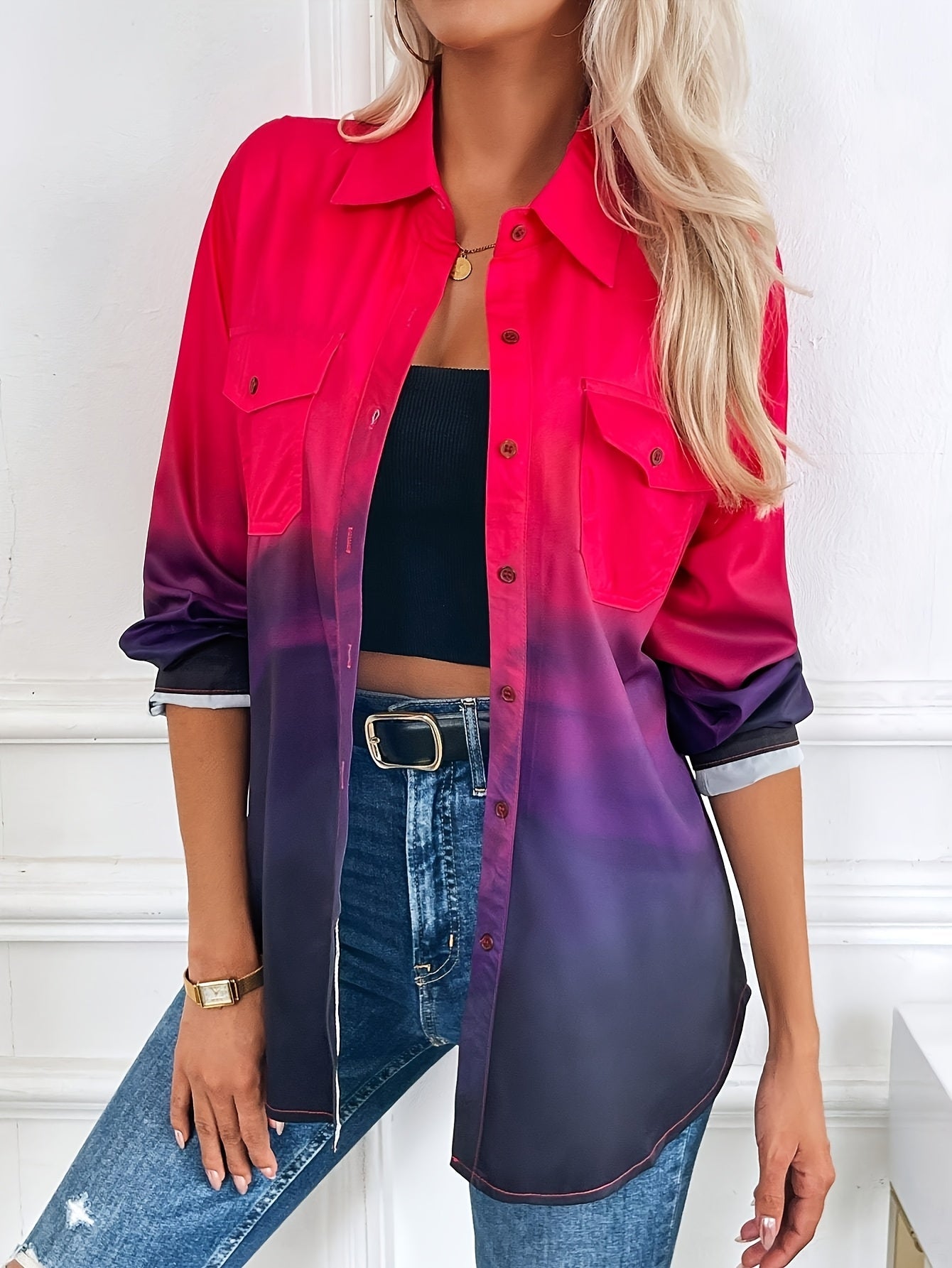 Gradient Women's Checkered Blouse – Cheerful and Stylish for Summer