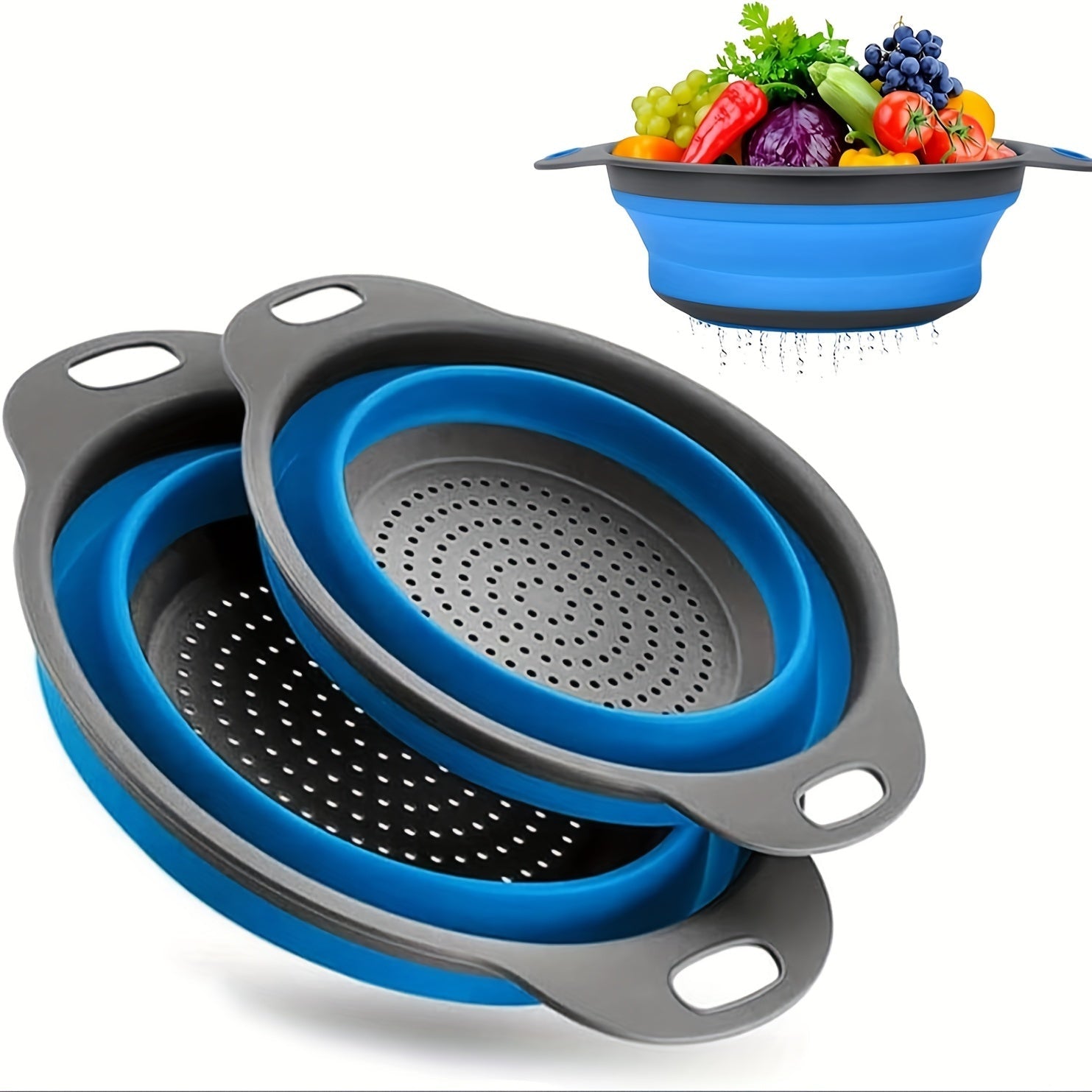 Collapsible Silicone Colander Set – Perfect for Pasta, Vegetables, and Fruit