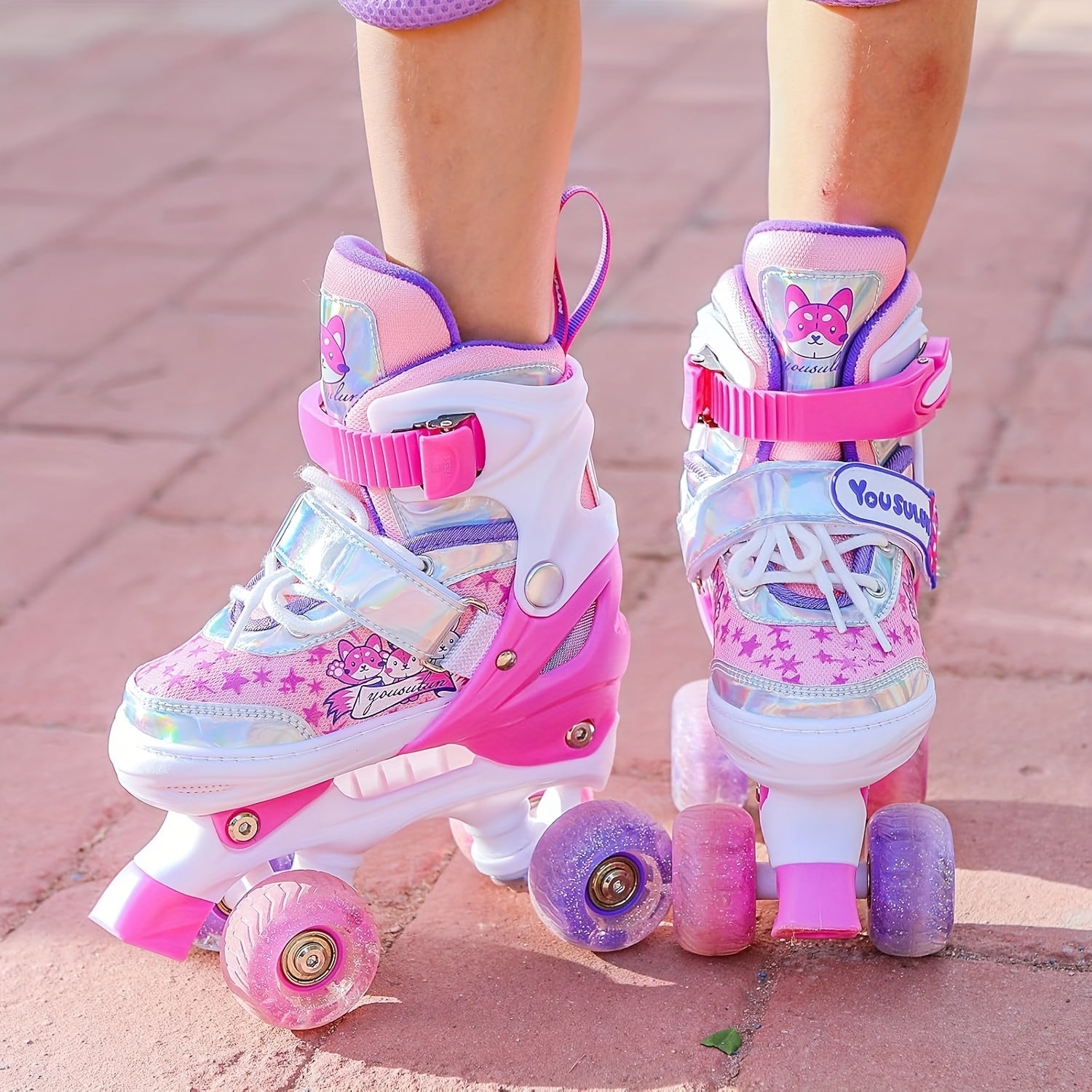Adjustable Roller Skates for Kids – Glittering Star Pattern with Light-Up Wheels