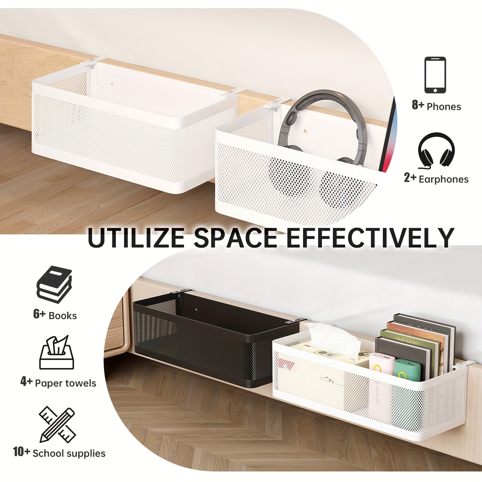 Adjustable Metal Storage Basket with Hooks - Convenient Solution for Organization