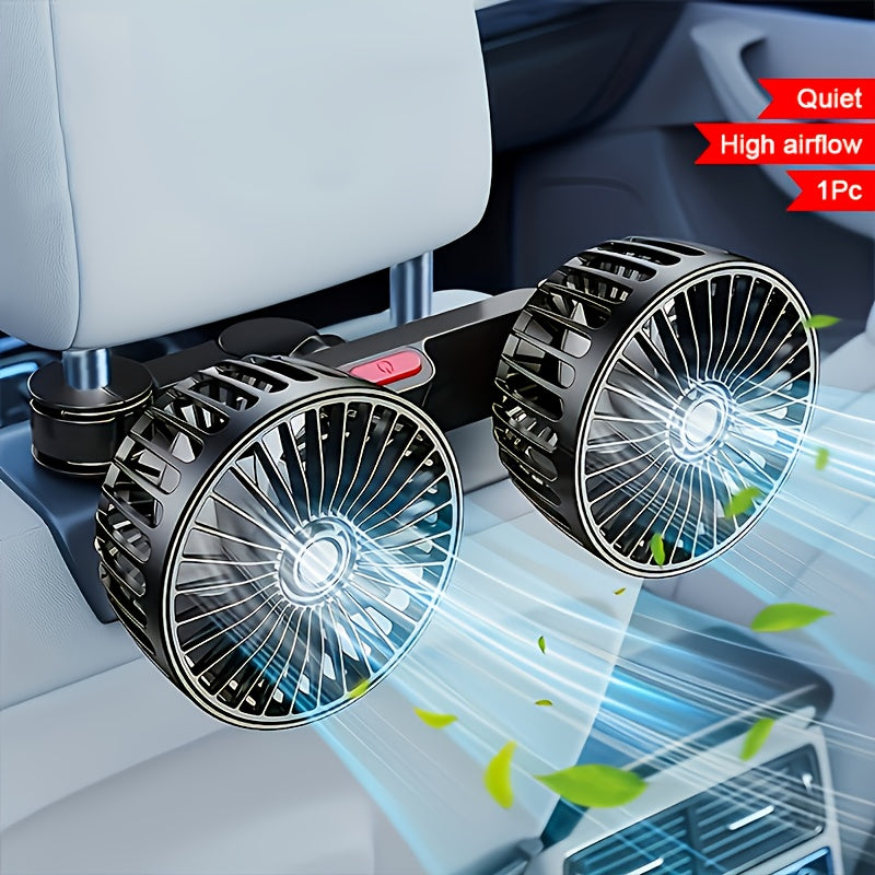 Portable Dual Car Fan – 5-Blade 360° Rotating Ultra-Quiet