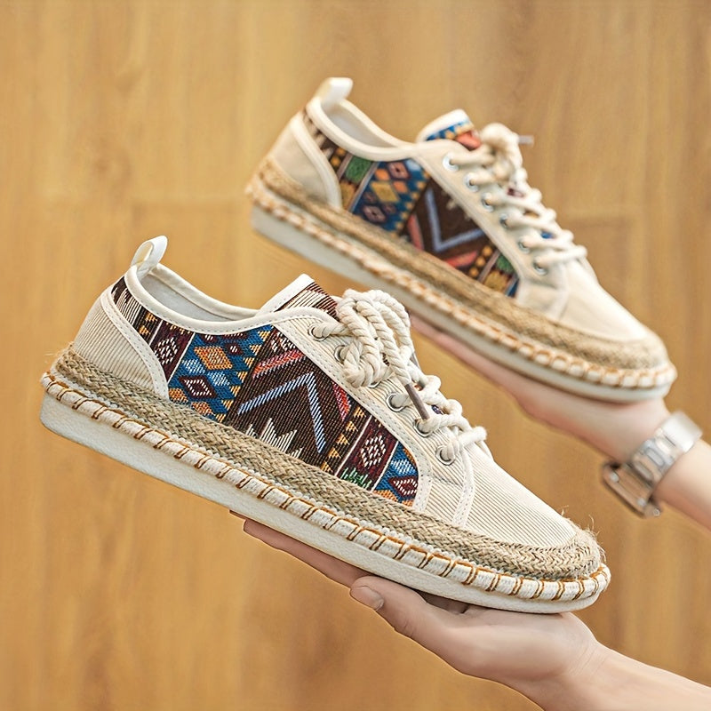Boho Espadrille Sneakers for Men – Breathable Canvas with Colorful Embroidered Design