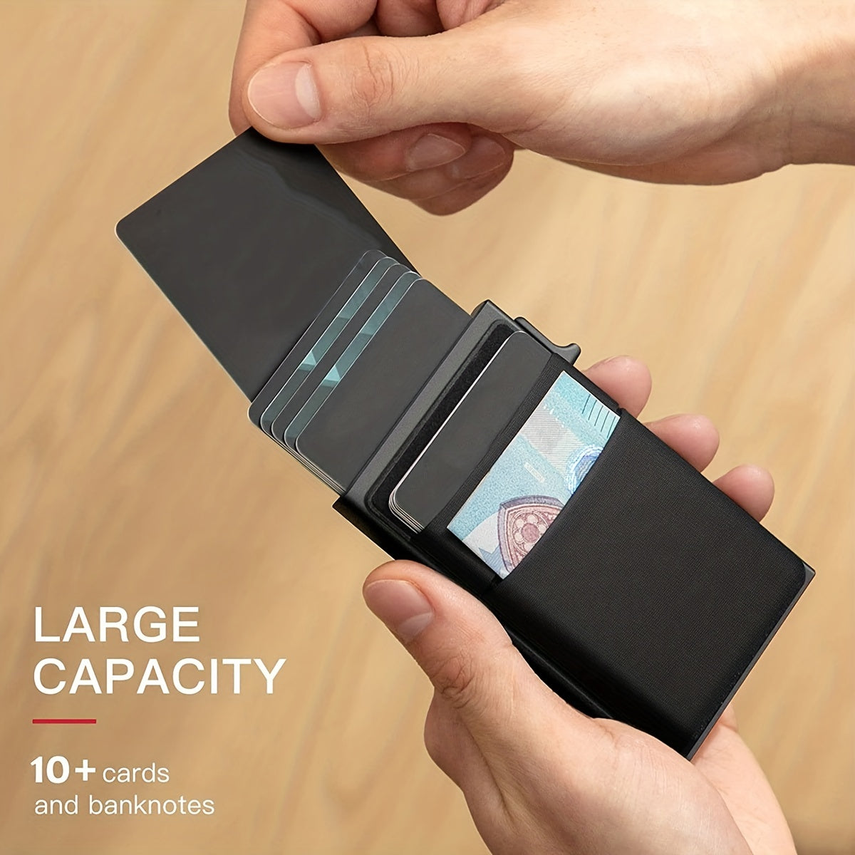 RFID Blocking Card Holder – Automatic Dispensing and Large Capacity for Safe Storage of Cards