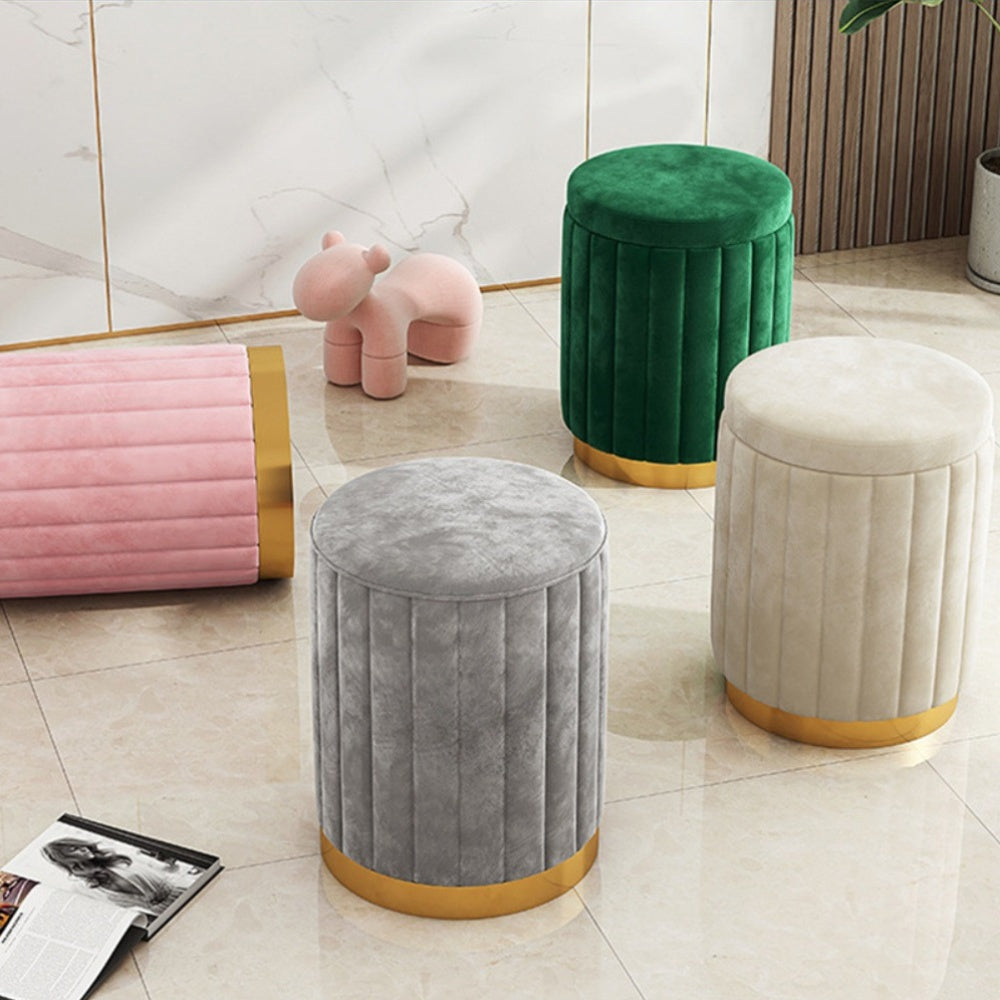 Nordic Chic Storage Ottoman – Stylish Round Pouf with Storage and Mirror Finish