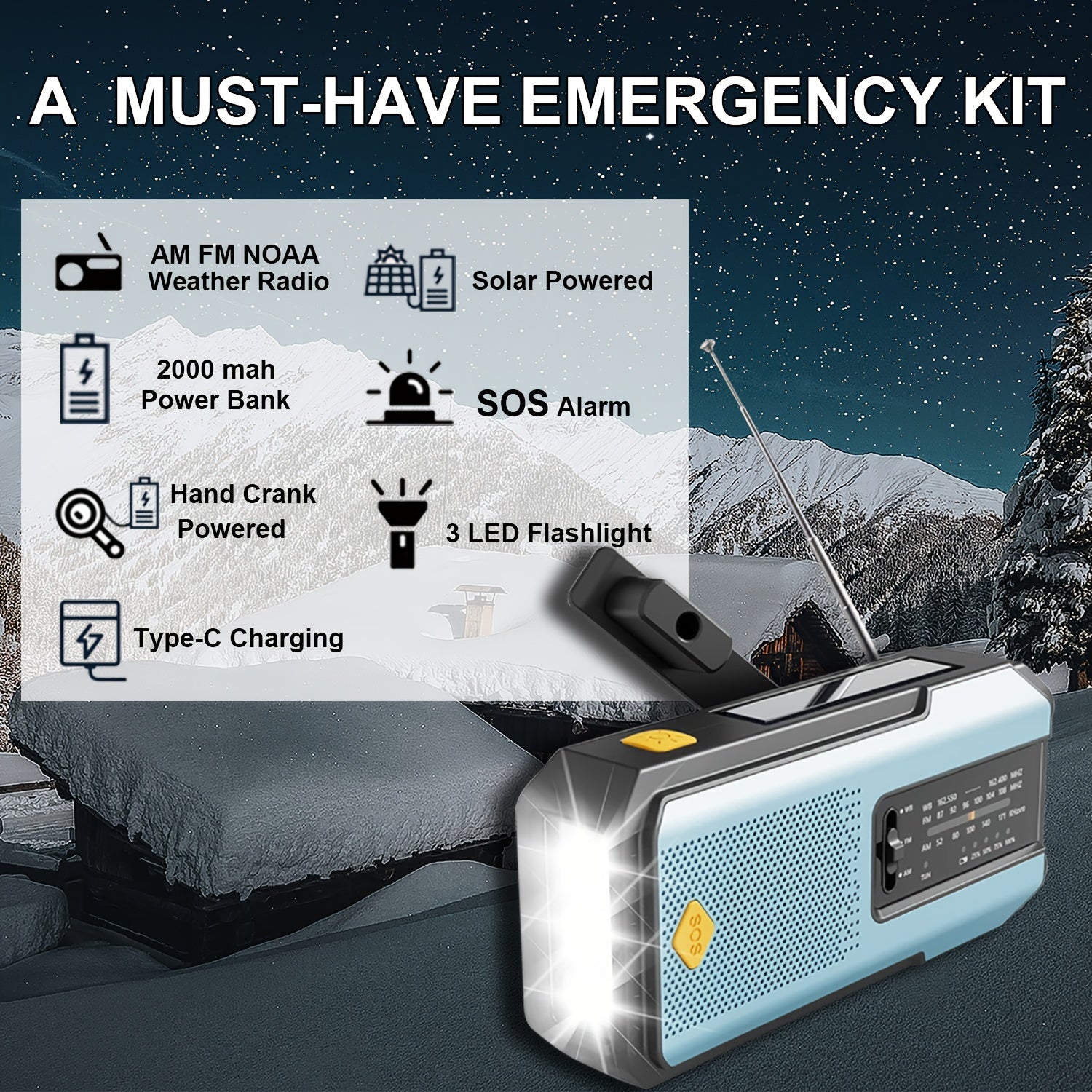 Daykit Portable AM/FM Radio – With Solar Panel and Flashlight