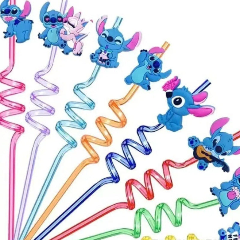 Stitch Reusable Straw Set – 16 Colorful Straws for Parties and Birthdays