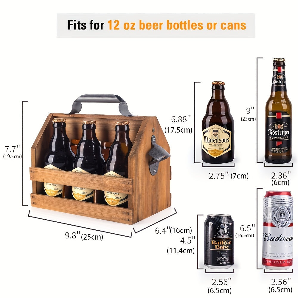 Wooden Bottle Caddy with Bottle Opener – Perfect Father's Day Gift or Corporate Gift