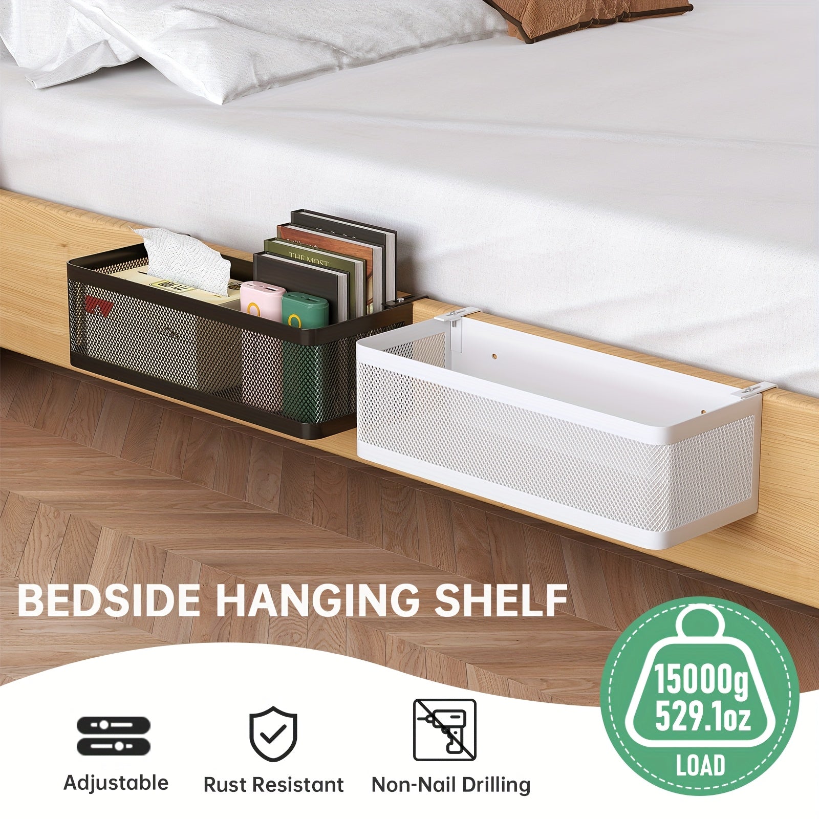 Adjustable Metal Storage Basket with Hooks - Convenient Solution for Organization