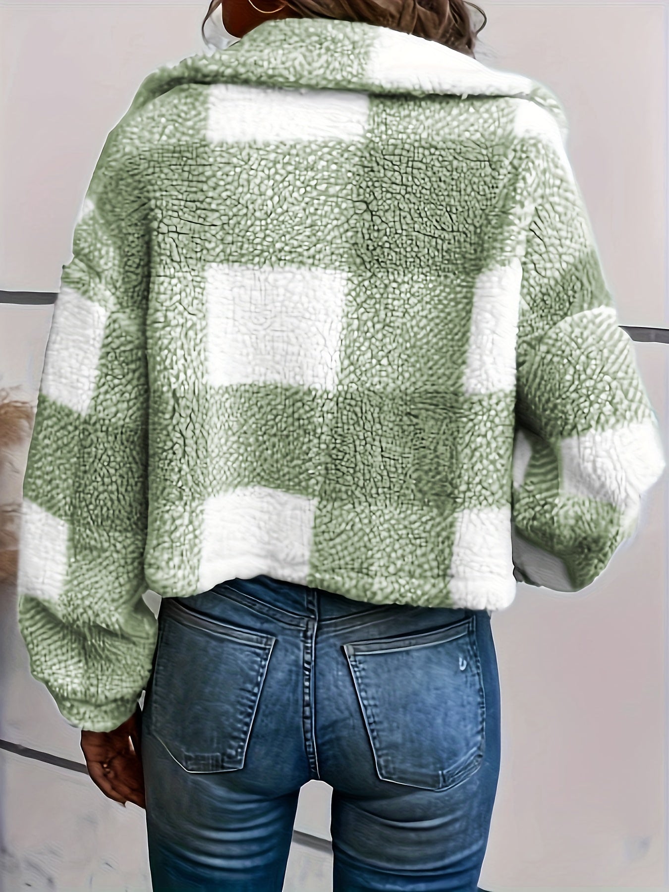Luna Checkered Teddy Jacket - Warmth and Style for Women