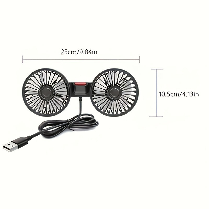 Portable Dual Car Fan – 5-Blade 360° Rotating Ultra-Quiet