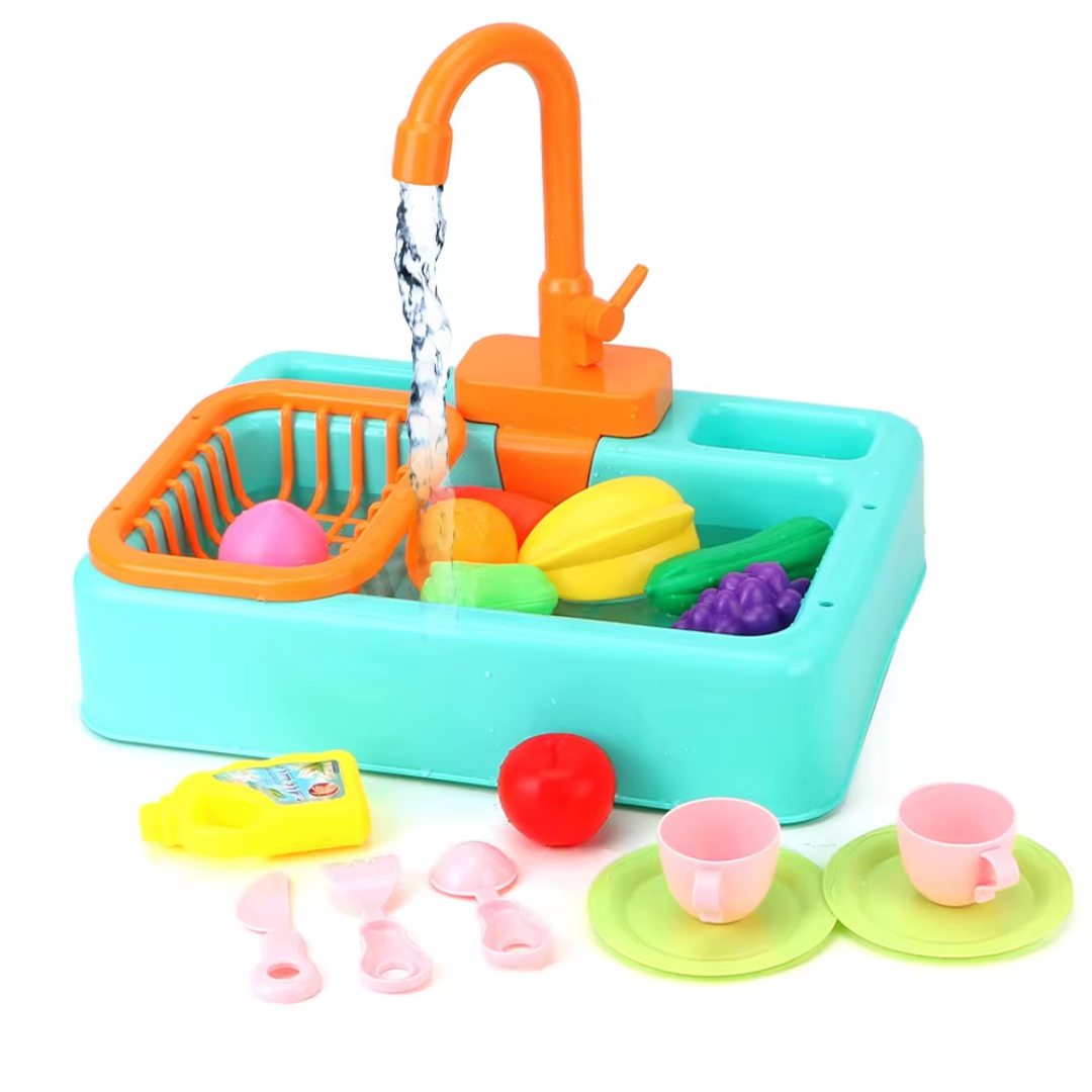 Mini Chef Sink Playset – With Flowing Faucet and Toy Vegetables