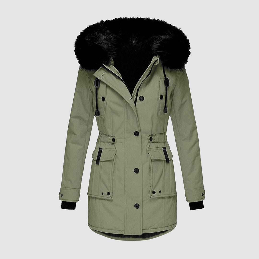 Ladies' Coat with Fur Collar - Warmth and Style for Cold Days
