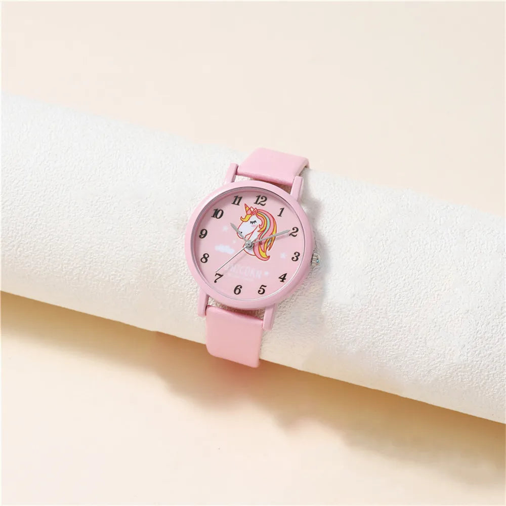 Cute Unicorn Children's Watch – PU Leather Band and Cartoon Design