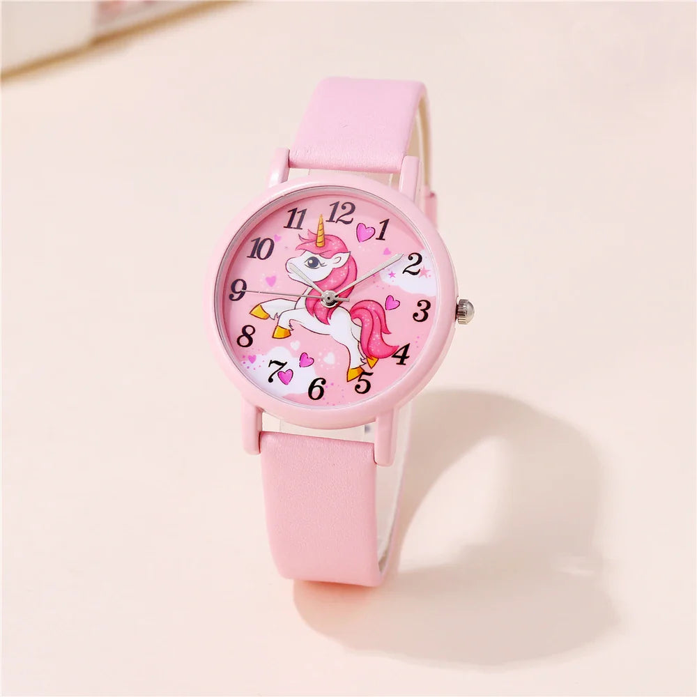 Cute Unicorn Children's Watch – PU Leather Band and Cartoon Design