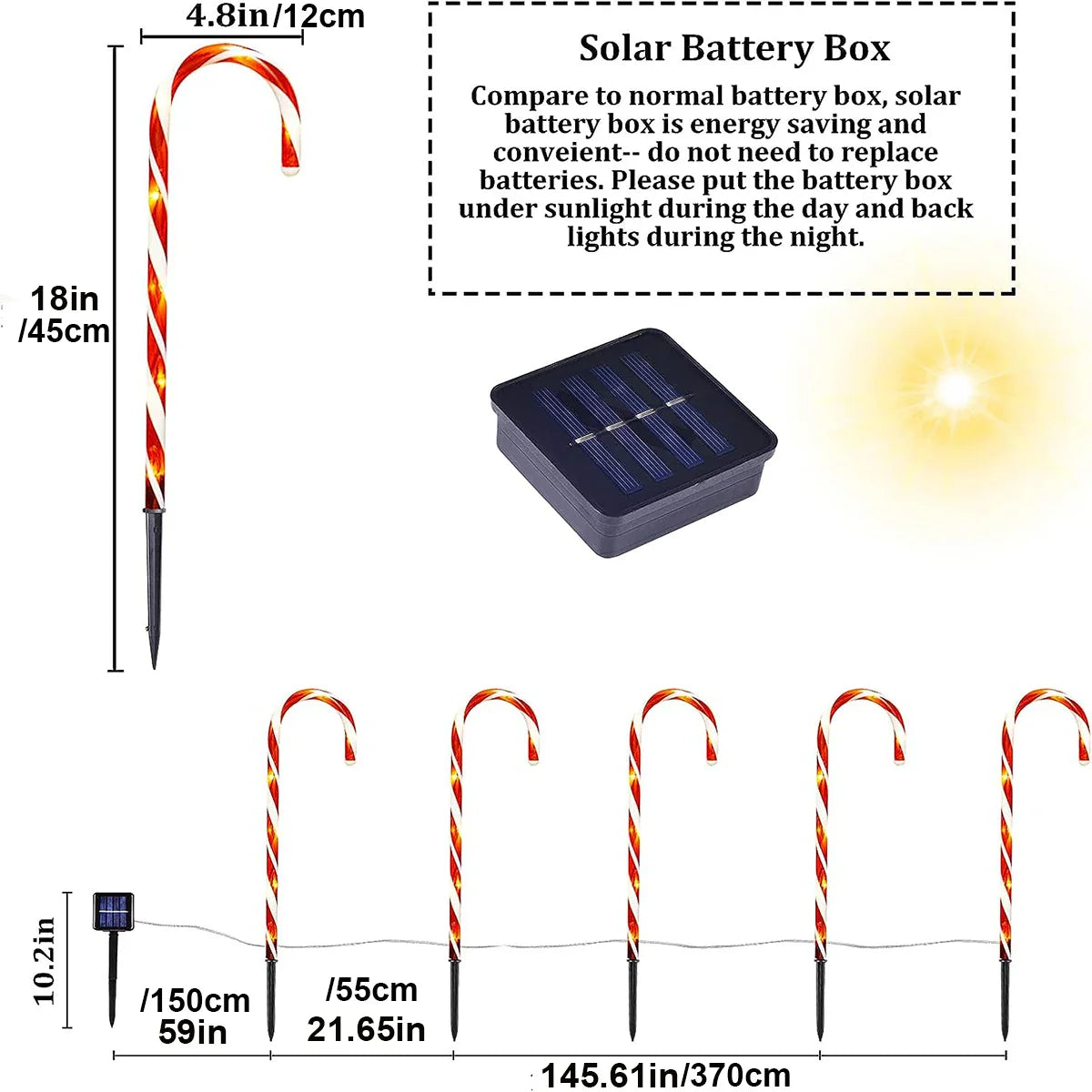 Christmas Solar-Powered Candy Cane Lights - Radiant Decoration for Festive Evenings