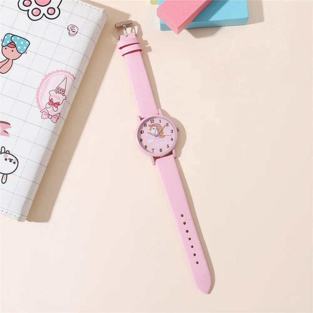 Cute Unicorn Children's Watch – PU Leather Band and Cartoon Design