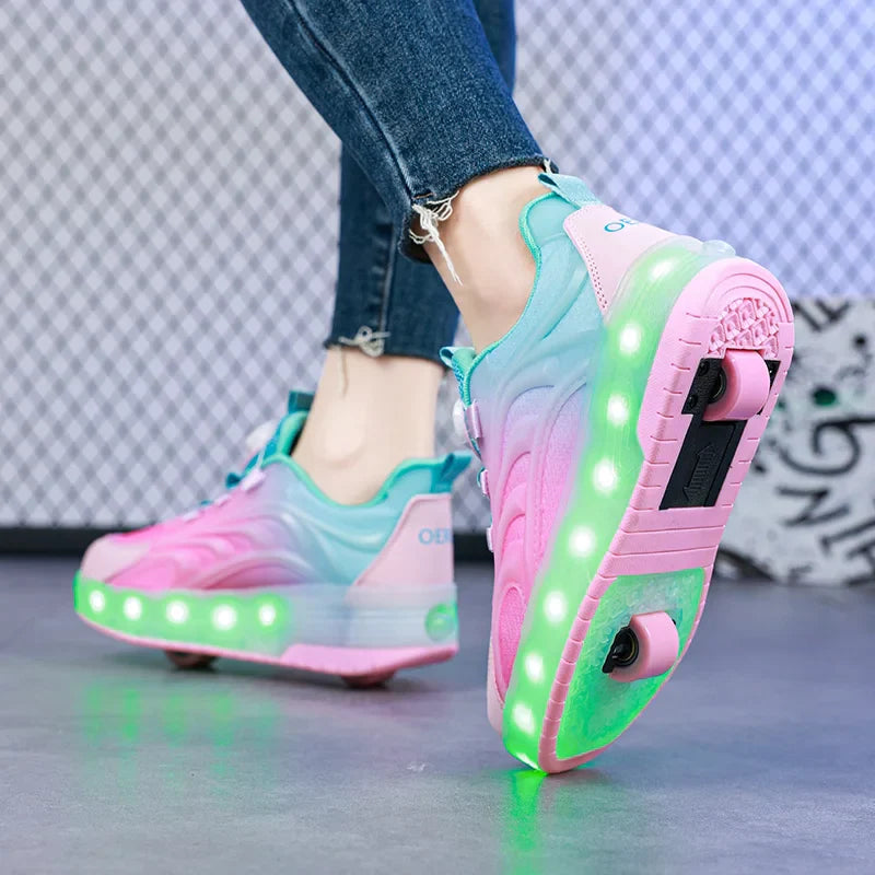 LED Light Roller Skate Shoes for Kids – Illuminated Sneakers for Boys and Girls with USB Rechargeable Wheels