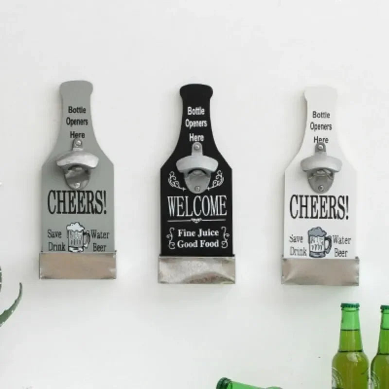 Vintage Wooden Wall Bottle Opener - Functional and Decorative