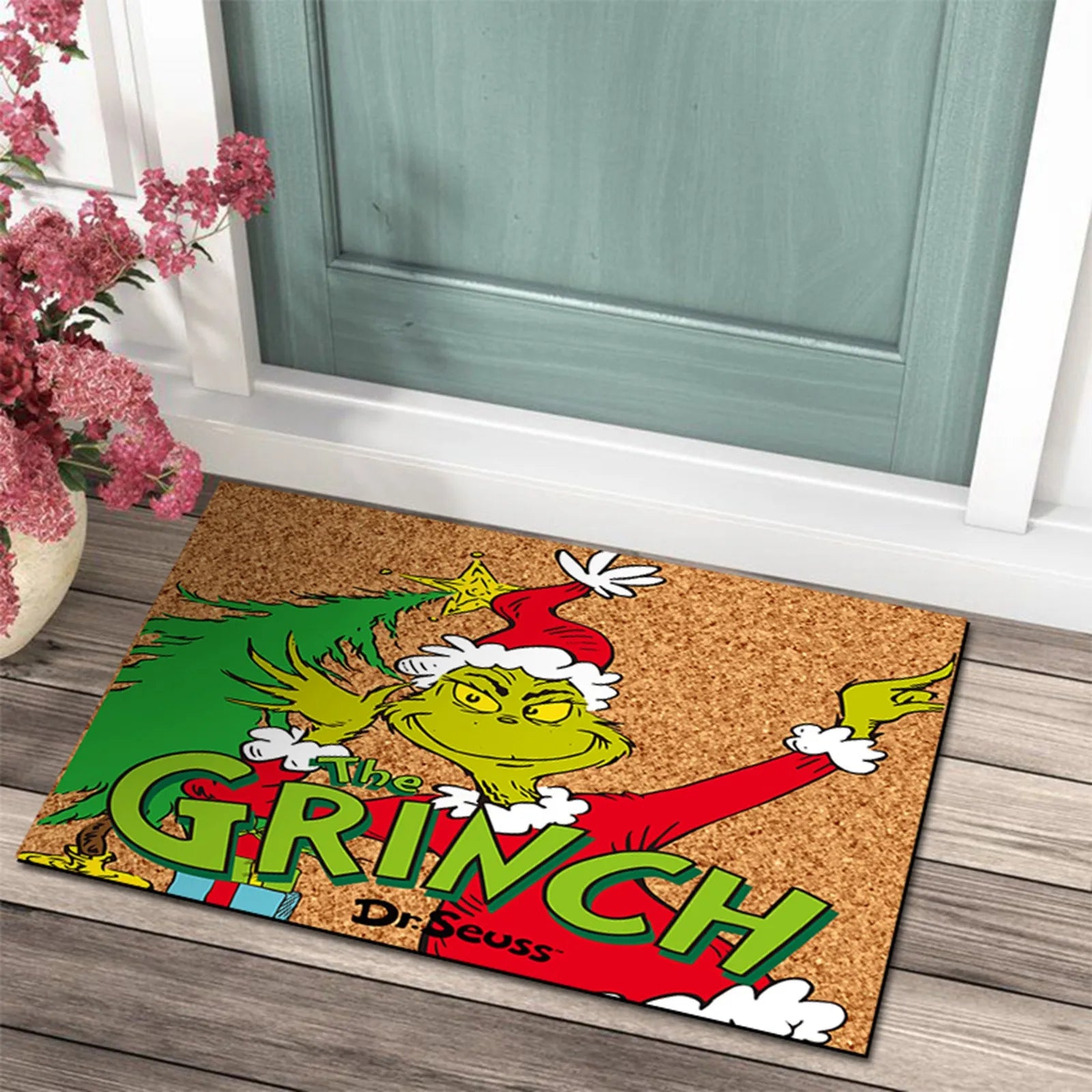 Christmas Door Mat with Grinch Design - A Cheerful Welcome for the Holidays