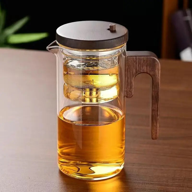 Elegant Glass Tea Infuser Pot – Stylish Brewing with Wood Handle