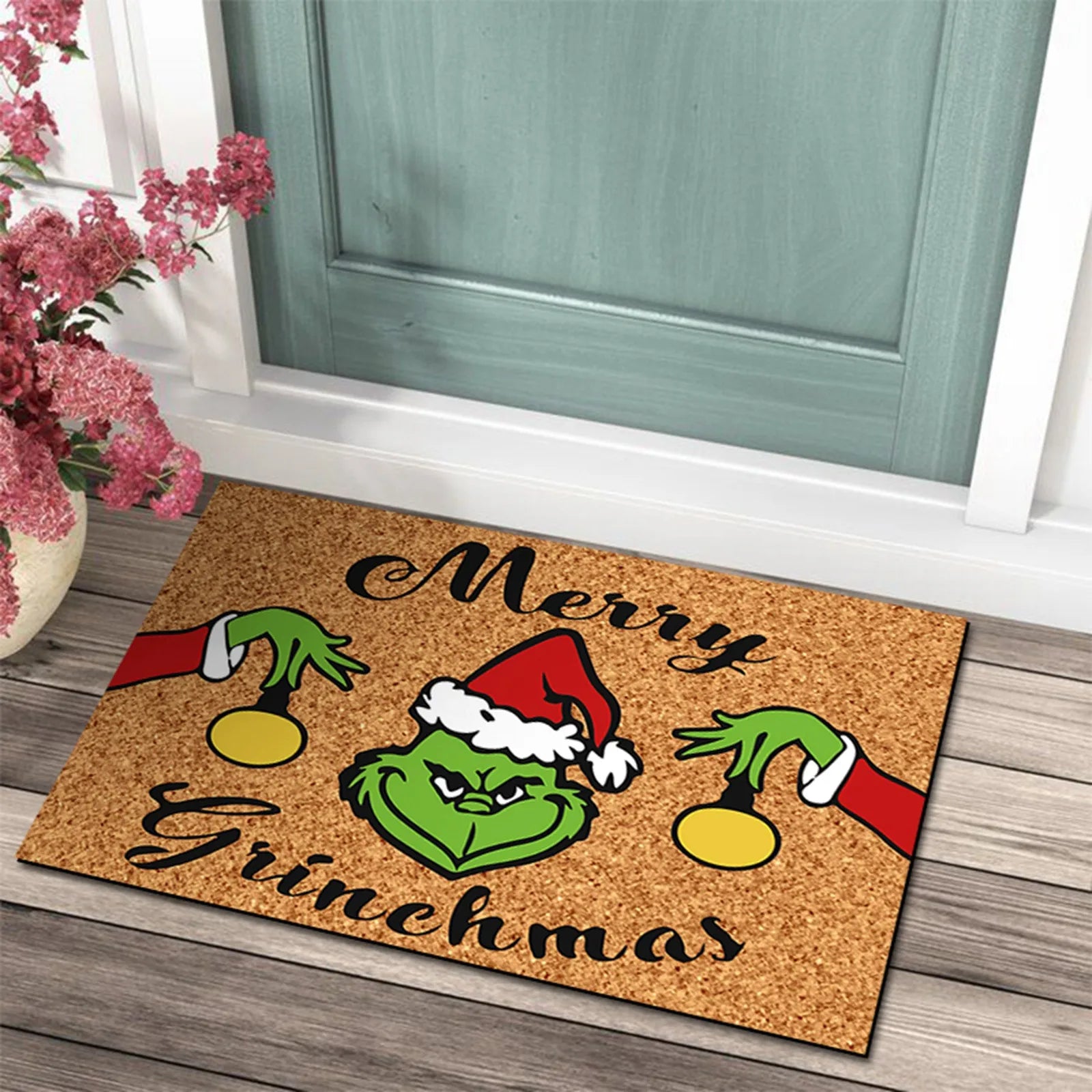 Christmas Door Mat with Grinch Design - A Cheerful Welcome for the Holidays
