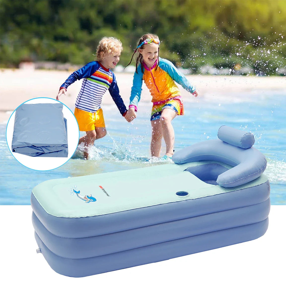 Inflatable Baby Bath with Pillow Support – Comfortable and Safe Pool for Babies