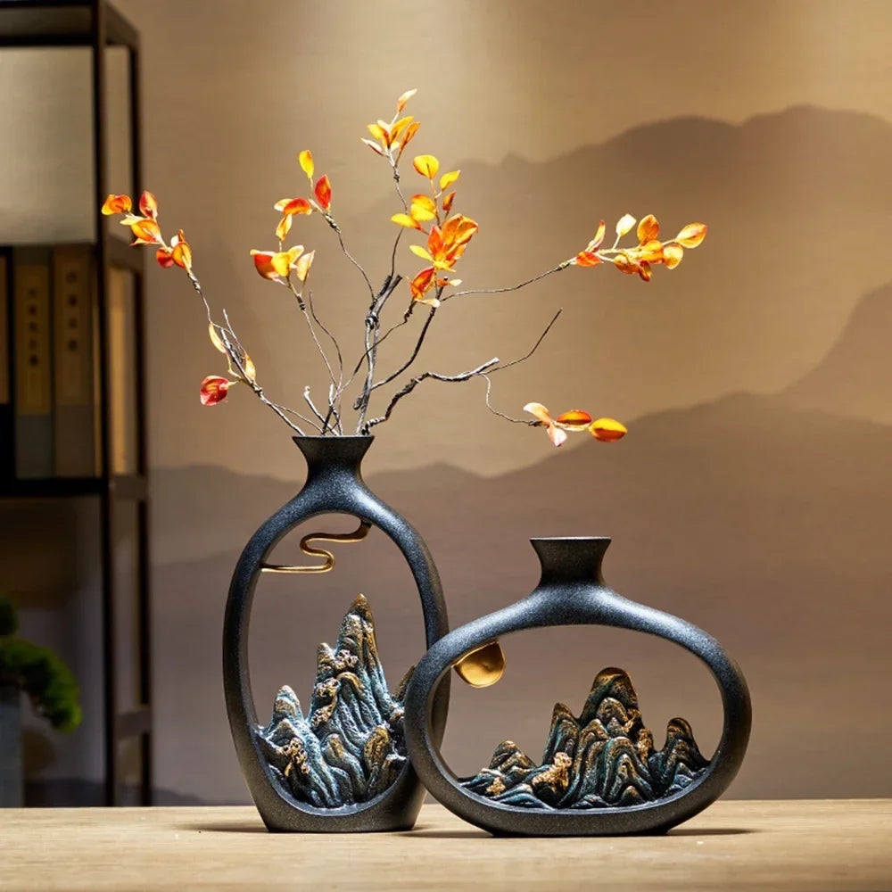 Eastern Mountain Landscape Vases - Artistic and Exotic