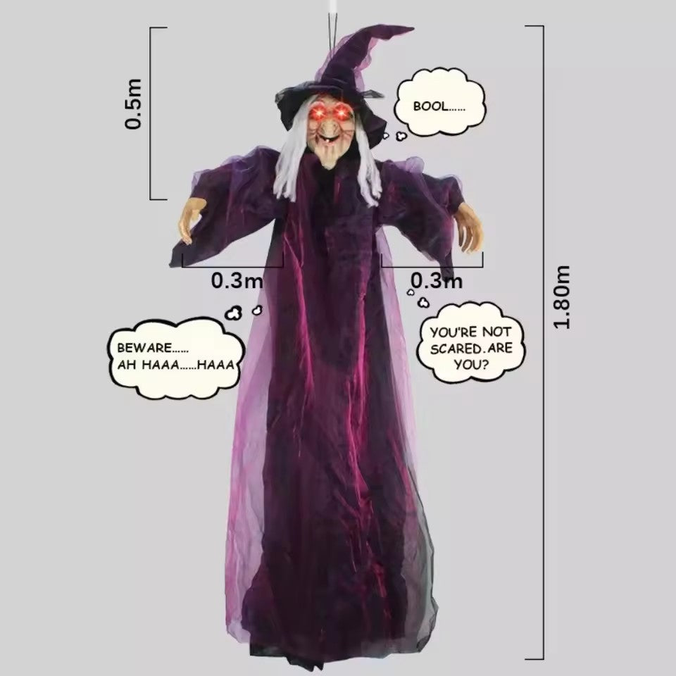 Hanging Witch Doll – Scary Halloween Decoration with Light and Sound