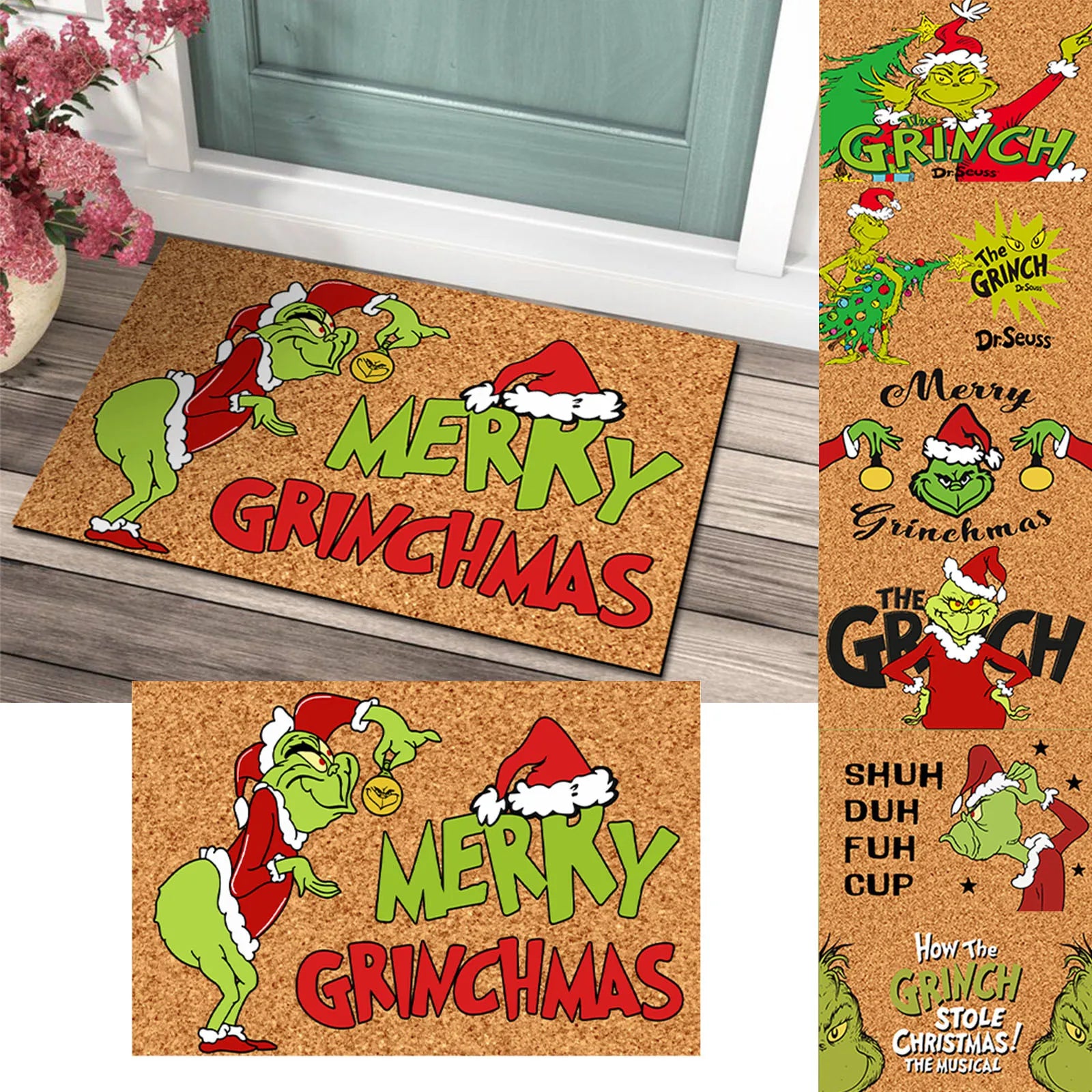 Christmas Door Mat with Grinch Design - A Cheerful Welcome for the Holidays