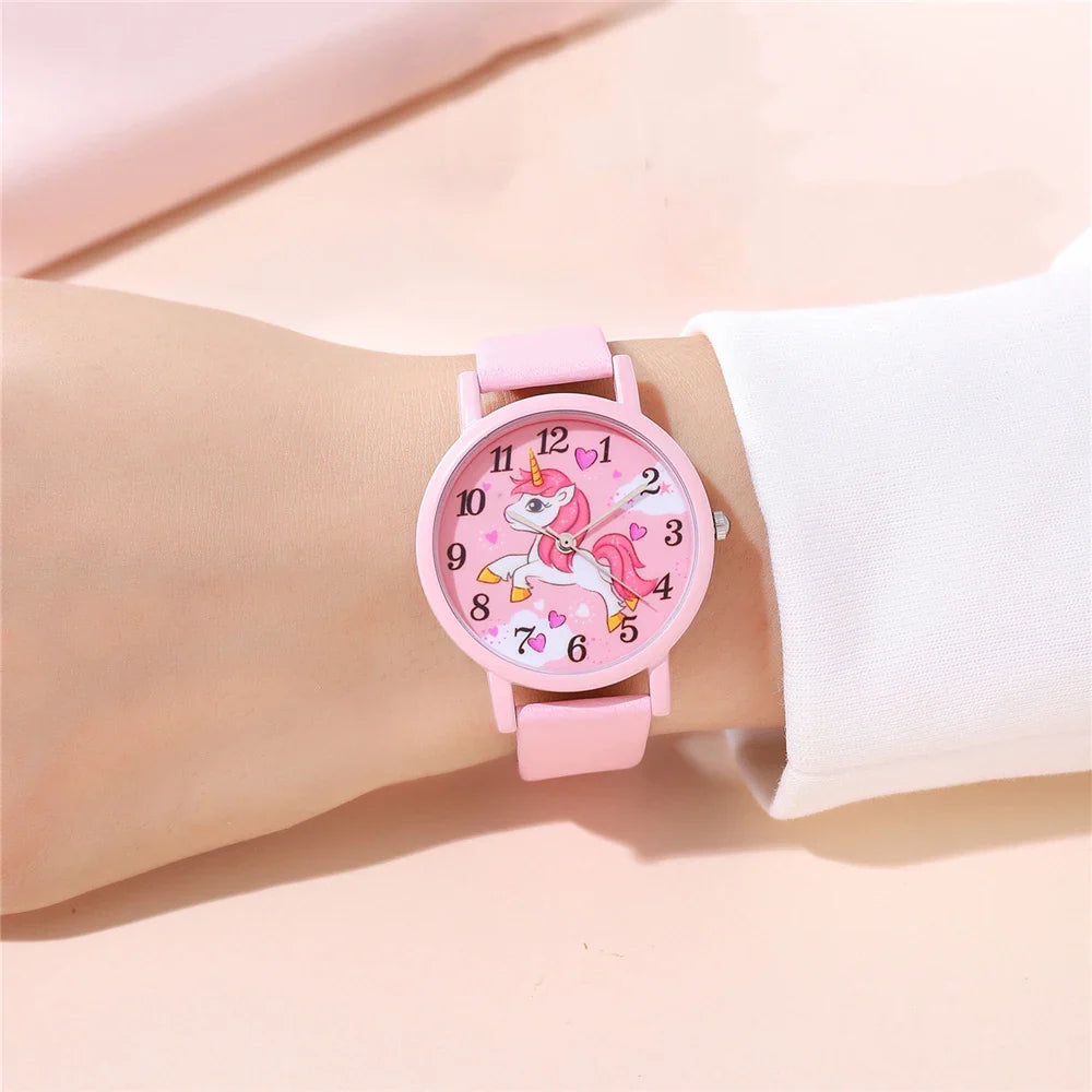 Cute Unicorn Children's Watch – PU Leather Band and Cartoon Design