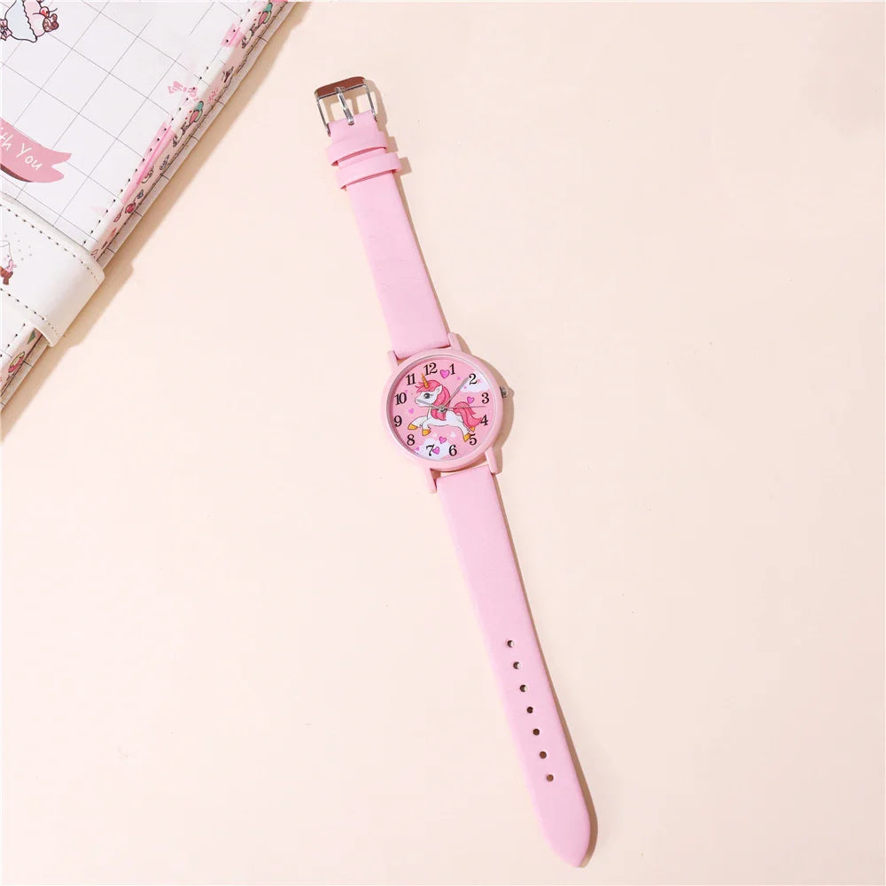 Cute Unicorn Children's Watch – PU Leather Band and Cartoon Design