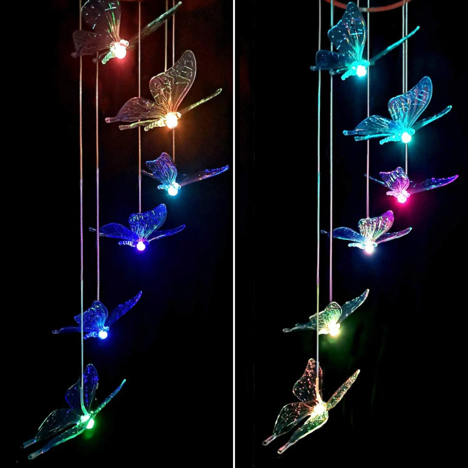 Solar Butterfly Wind Chime - Colorful Lighting for Outdoors