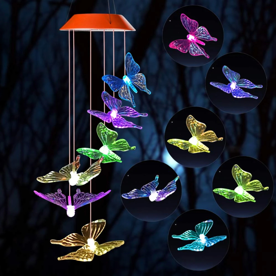 Solar Butterfly Wind Chime - Colorful Lighting for Outdoors