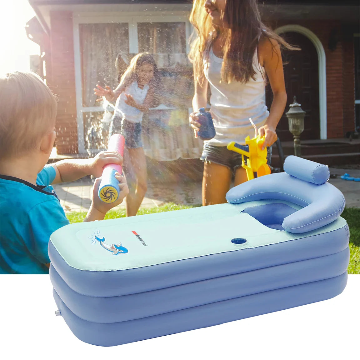 Inflatable Baby Bath with Pillow Support – Comfortable and Safe Pool for Babies