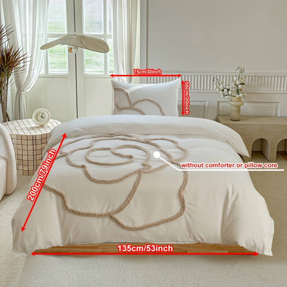 Tufted Bedding Set – Bedspread and Pillow Covers with Large Floral Design
