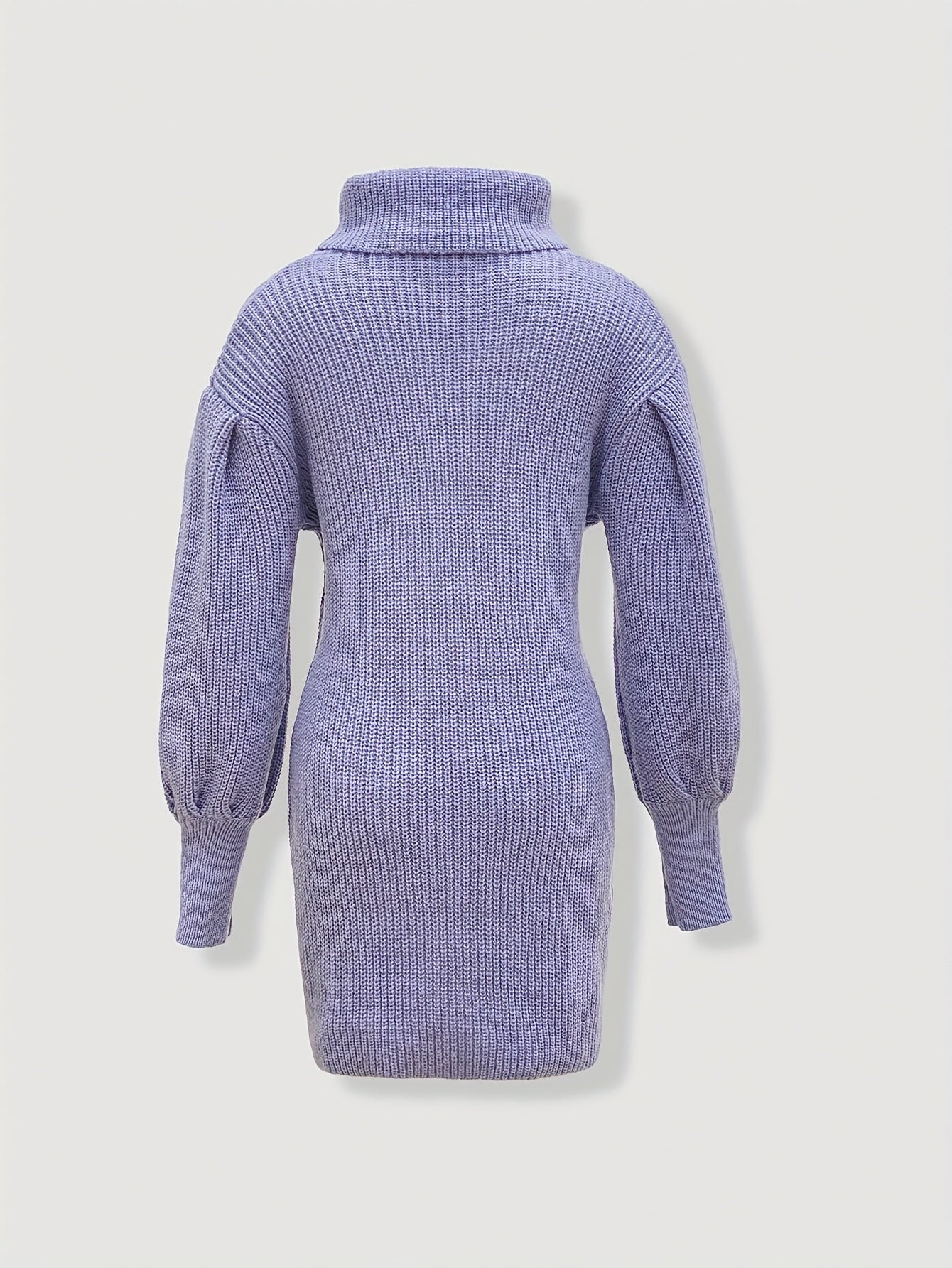 Elegant Turtleneck Sweater-Dress – Ribbed Texture and Lantern Sleeves for a Stylish Look