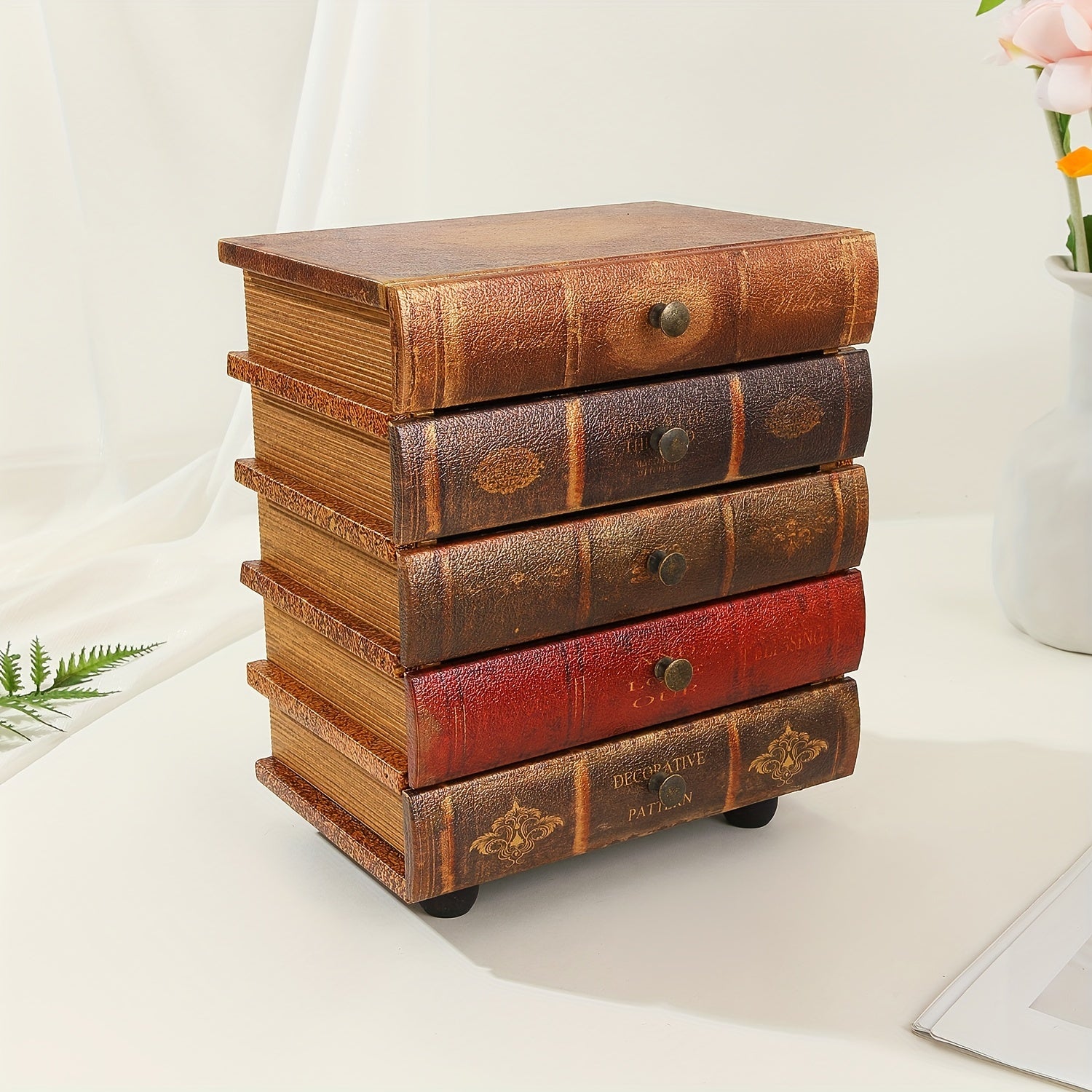 Classic Book-Shaped Storage Box with Five Drawers – Timeless Organization for Home and Office